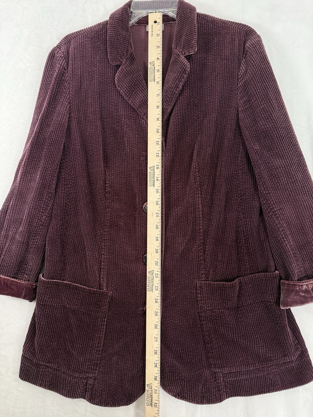 J Jill Jacket Medium Corduroy Velvet Trim Purple Womens Blazer 100% Cotton