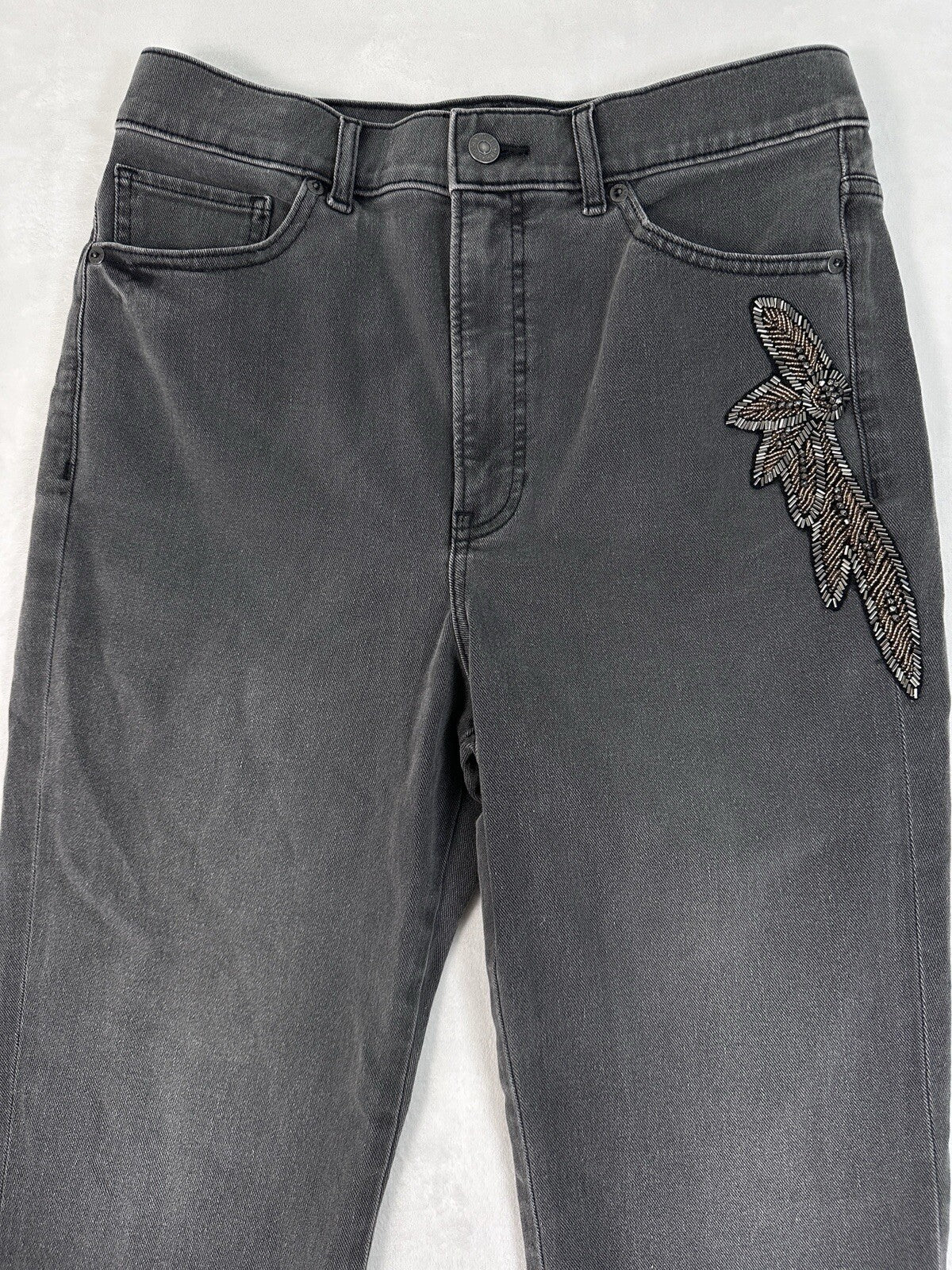 Express jeans Size 10 Slim Super High Rise Gray Embellished Beaded