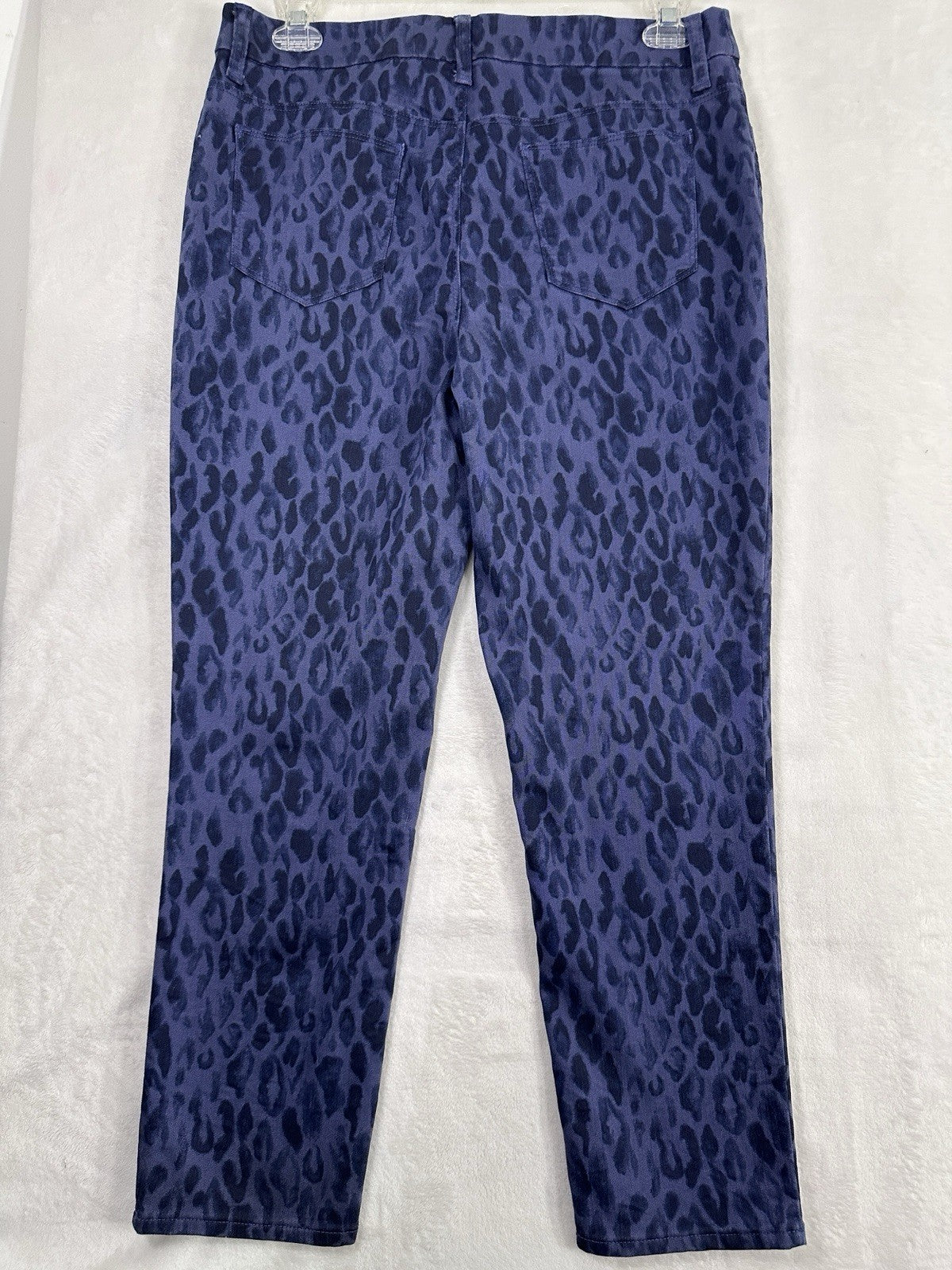 Chicos Perfect Stretch Girlfriend Slim Ankle Jeans 1.5 10 Purple Cheetah Print