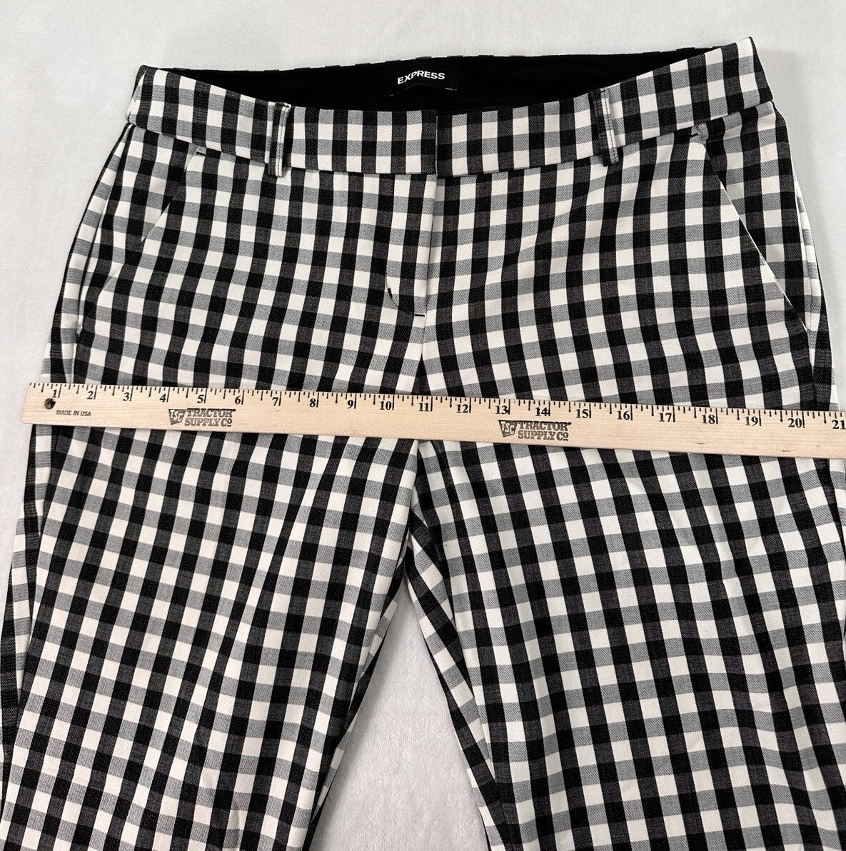 Express Columnist Ankle Pants 10 10R Black White Check Stretch Low Rise Womens