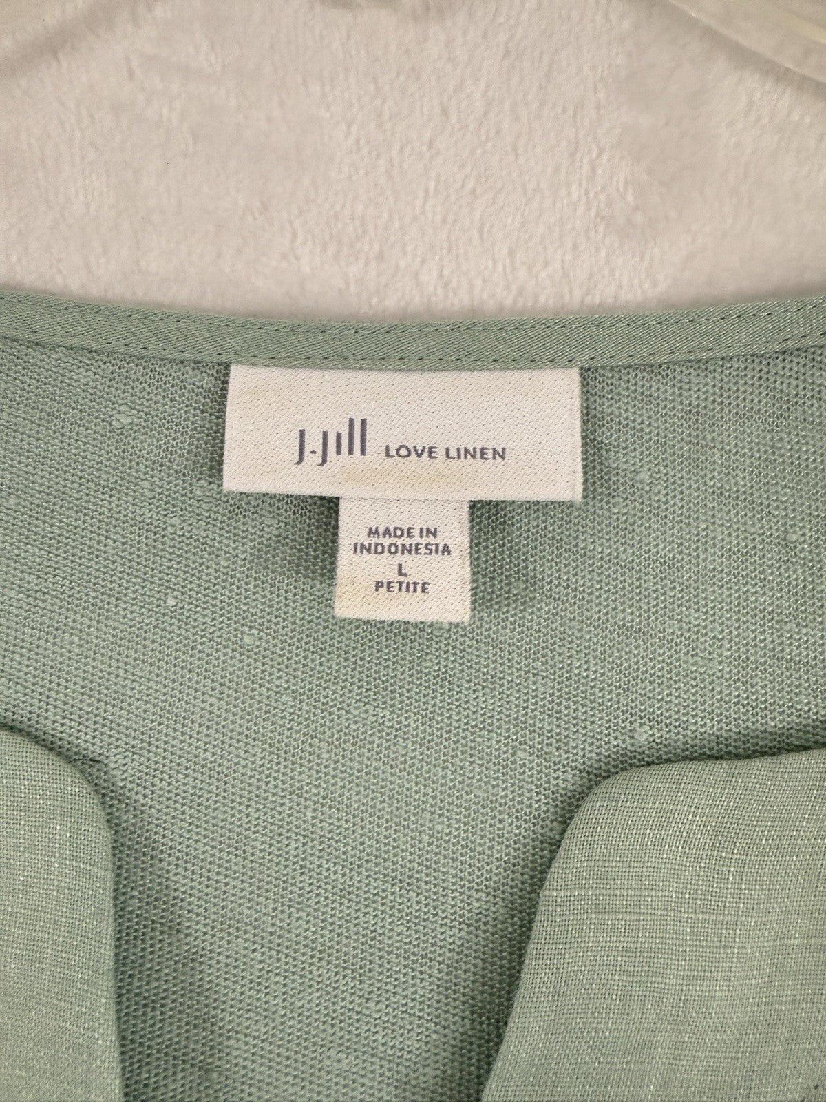 J Jill Love Linen Large Petite Top Tunic Blouse Light Green Knit Sleeves Womens