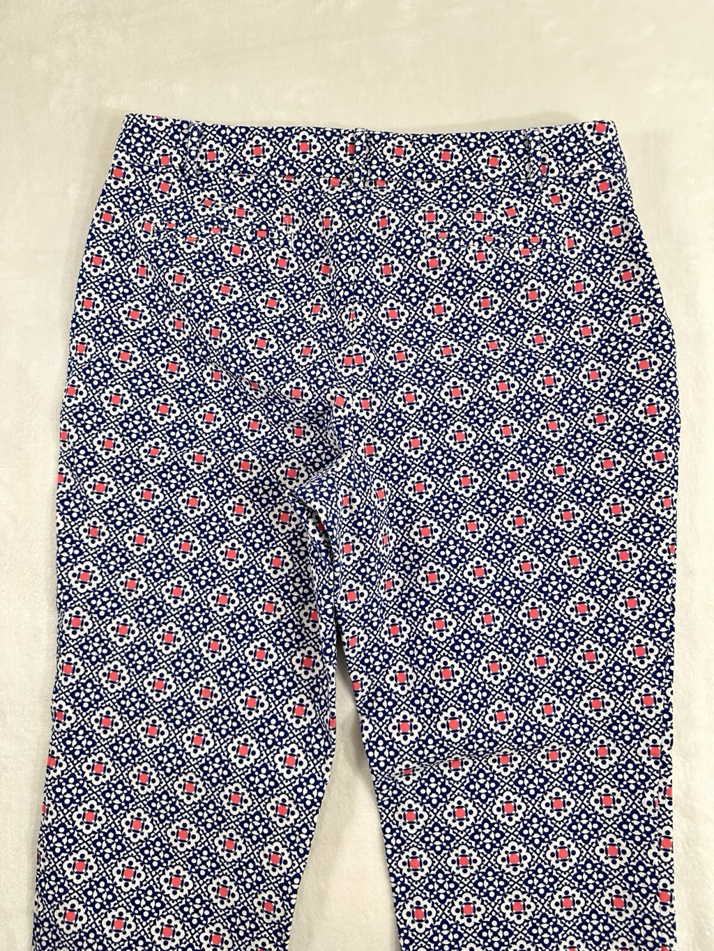 Charter Club Newport Slim Crop Pants 12 Blue Print Womens Cotton Stretch