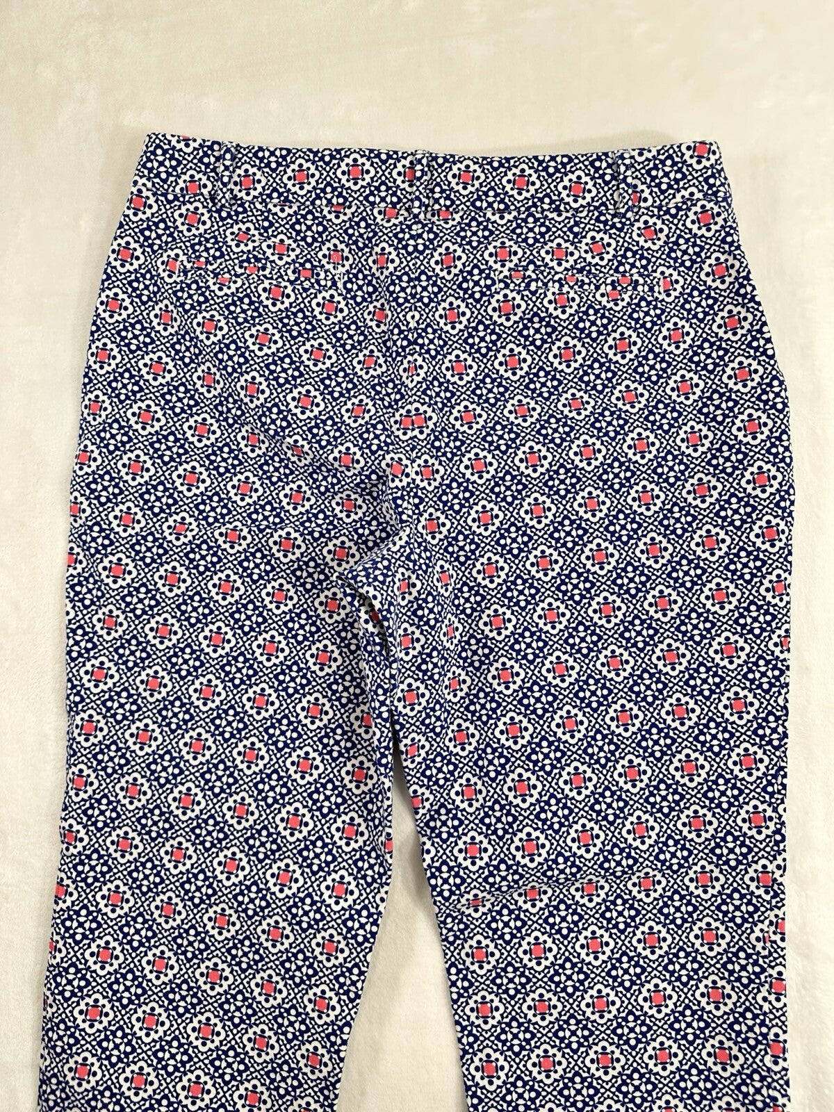 Charter Club Newport Slim Crop Pants 12 Blue Print Womens Cotton Stretch