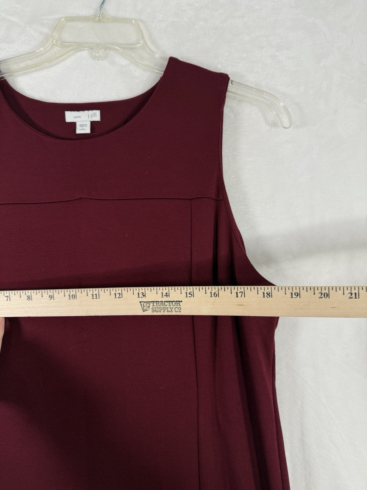 J Jill Dress Large Petite Sleeveless Ponte Burgundy Red Knit Knee Length Sheath