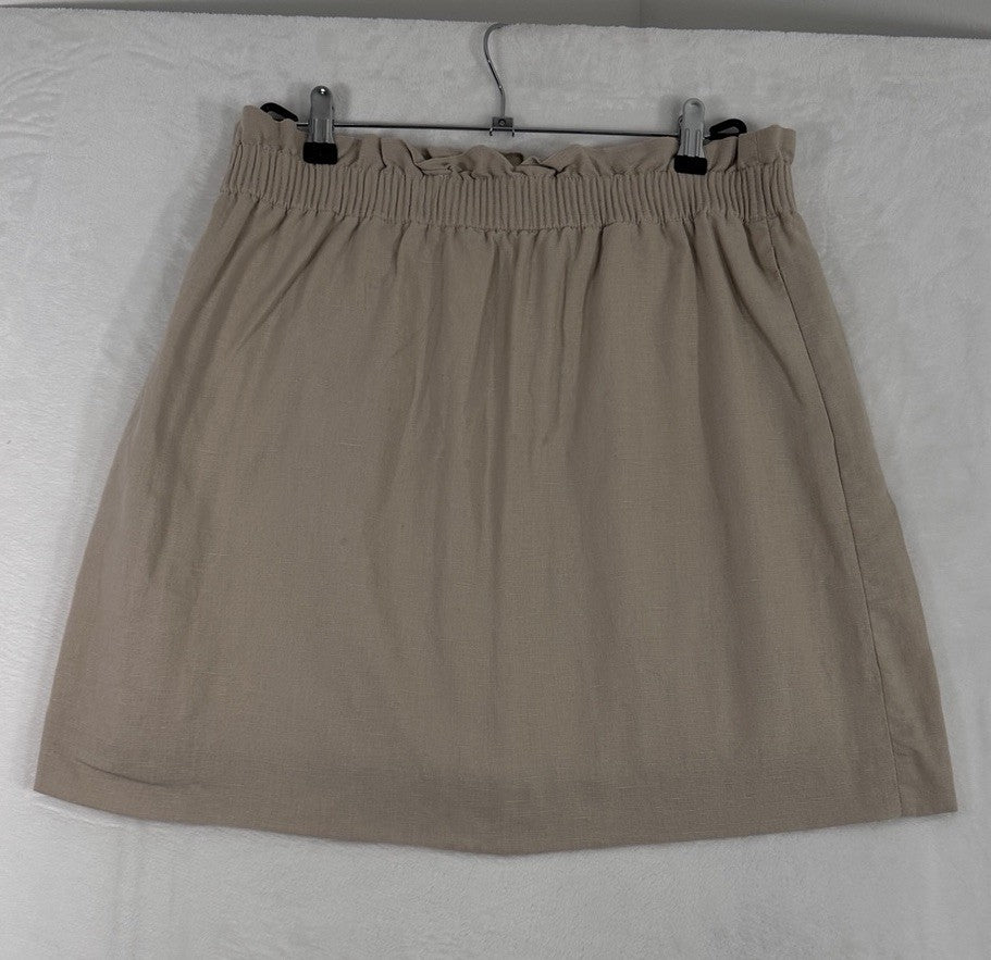 J Crew Linen Blend Skirt 12 Short Tan Beige Lined Paperbag Pull On Womens