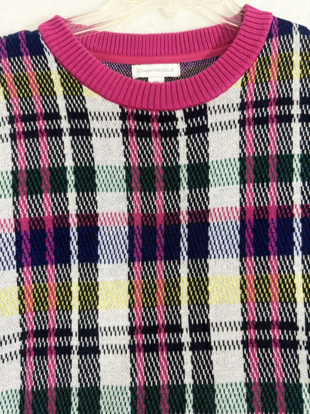 Charter Club XXL Pink Plaid Sweater Crew Neck Womens