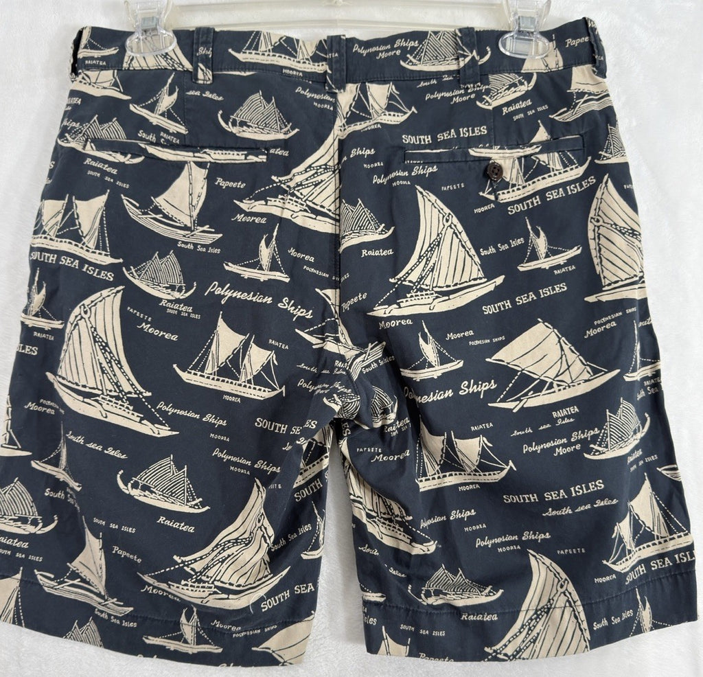 J Crew Stanton Shorts Men’s 32 Blue Nautical Print 9” Inseam 100% Cotton Chino