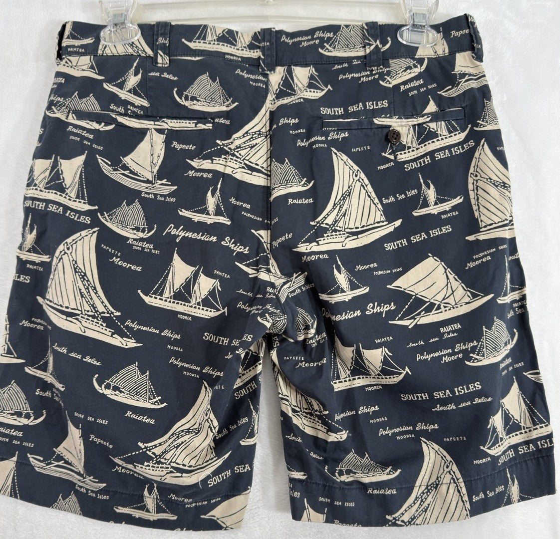 J Crew Stanton Shorts Men’s 32 Blue Nautical Print 9” Inseam 100% Cotton Chino