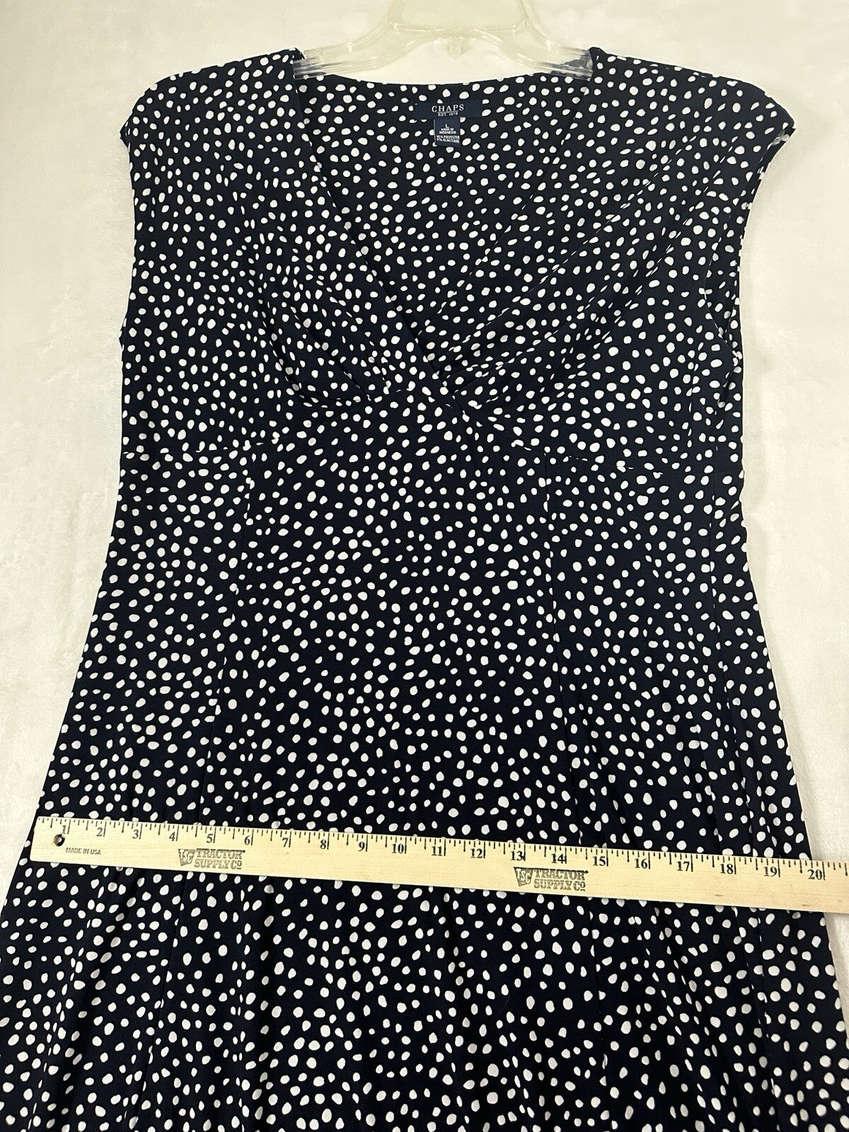 Chaps Ralph Lauren Large Dress Faux Wrap Navy Blue Polka Dot Sleeveless Womens