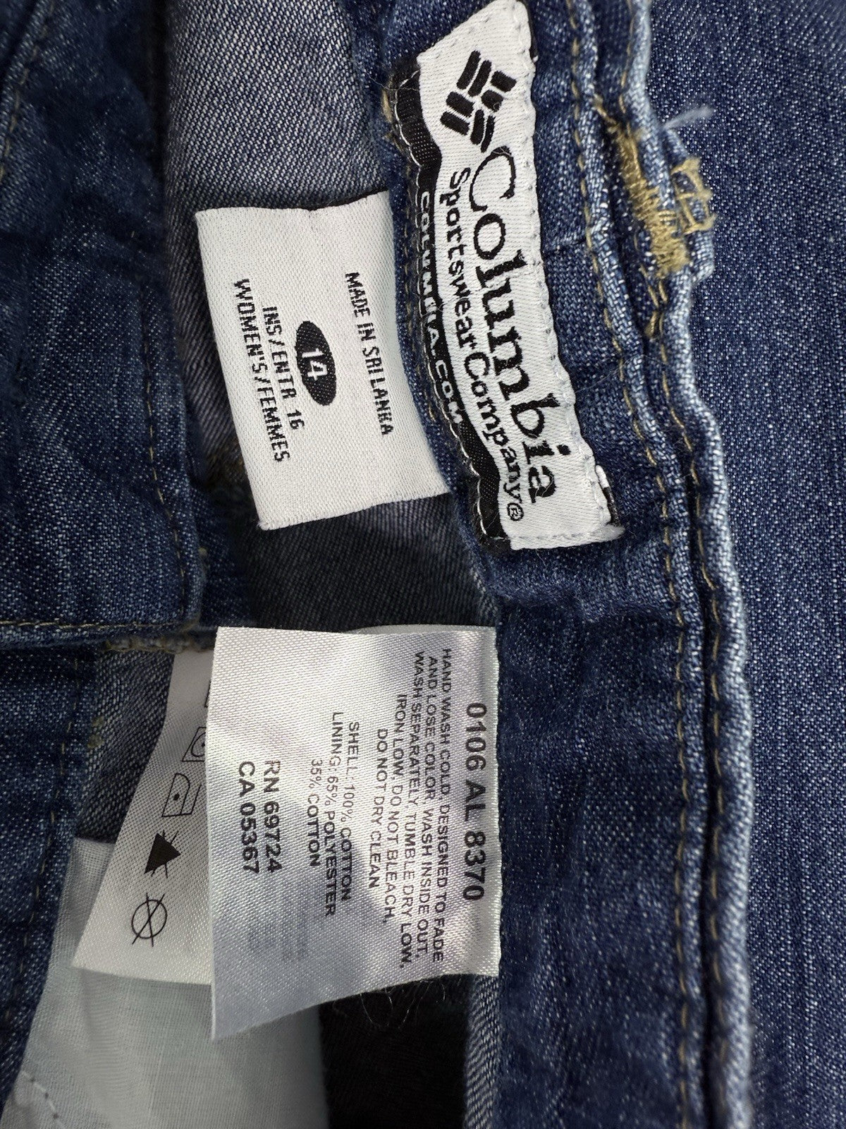 Columbia XCO Jean Shorts Women 14 Blue Denim Skimmer 16” Inseam