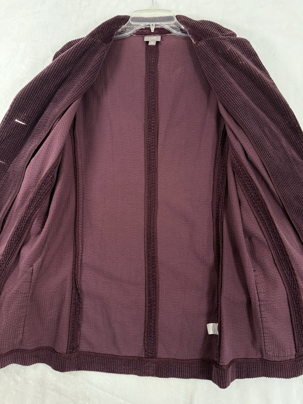 J Jill Jacket Medium Corduroy Velvet Trim Purple Womens Blazer 100% Cotton