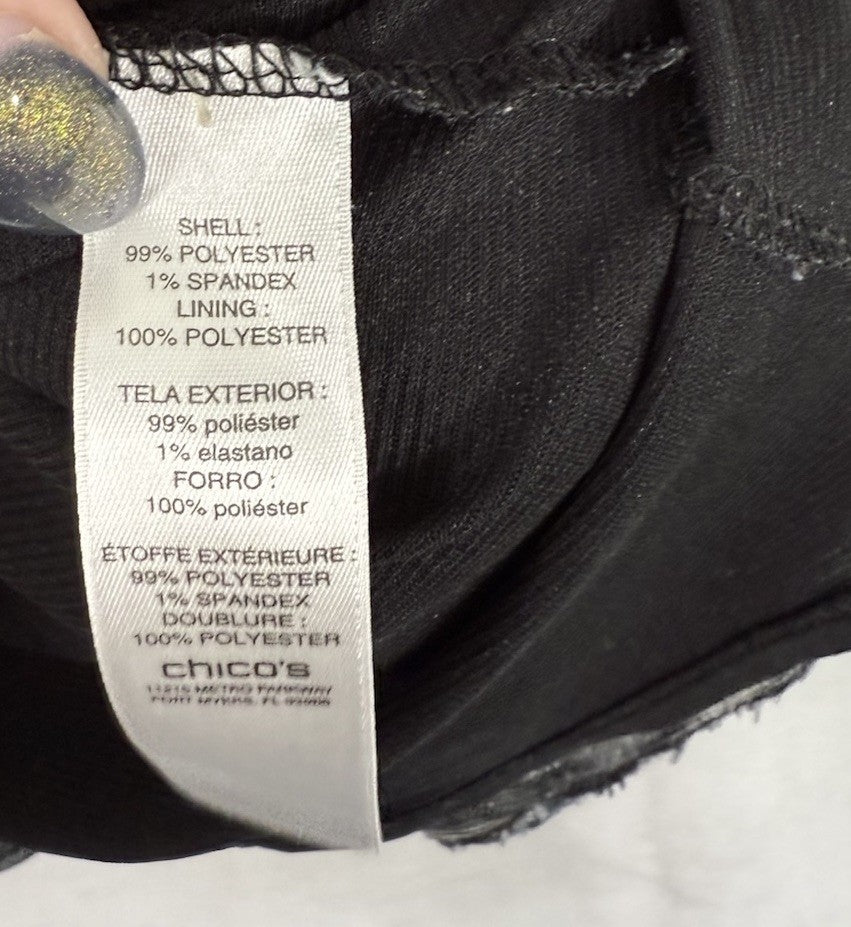Chicos EasyWear 3 Blouse Top XL Black Gray 3/4 Sleeve V Neck Womens