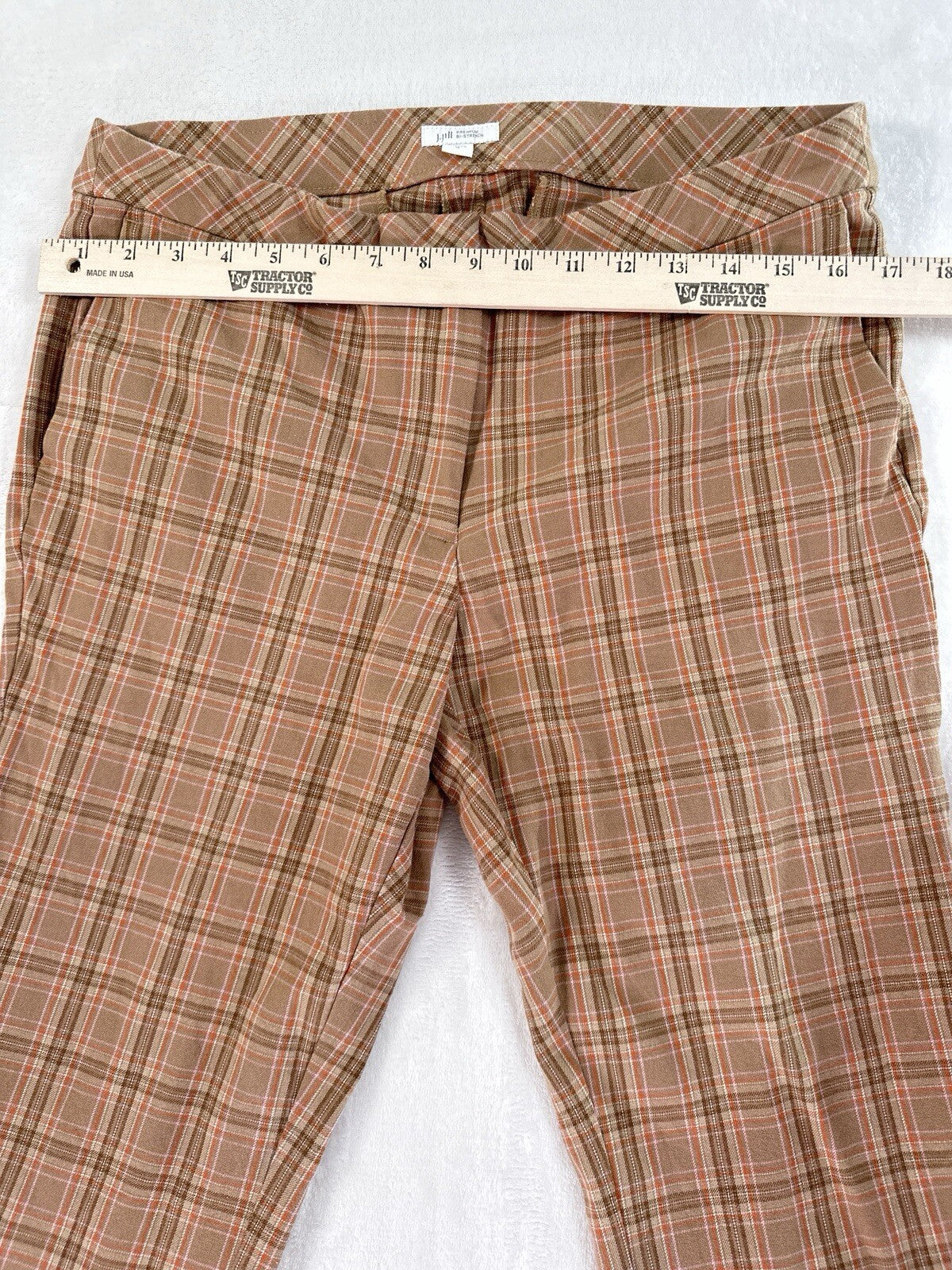 J Jill Premium Bi Stretch Pants Size 12 Tan Brown Womens Plaid
