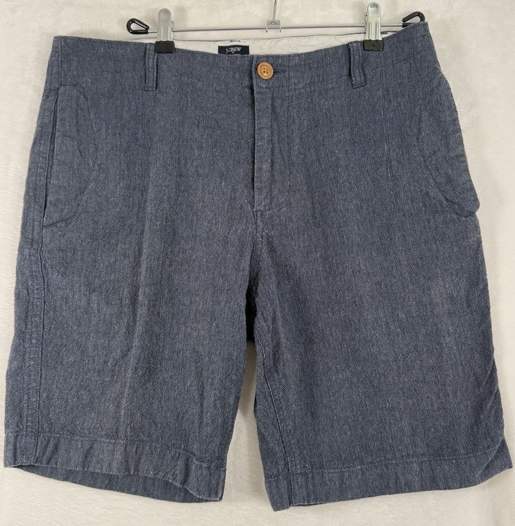 J Crew Linen Cotton Beach Shorts Mens 34 Blue Flat Front