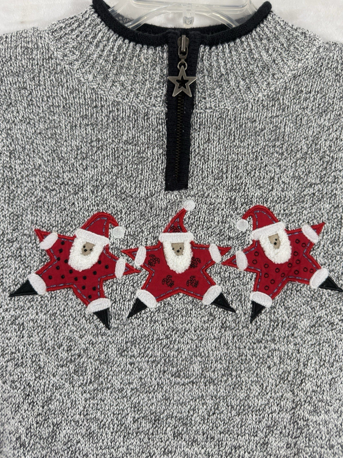 Christopher Banks Medium Christmas Sweater Santa Holiday Gray 1/4 Zip Tops Women