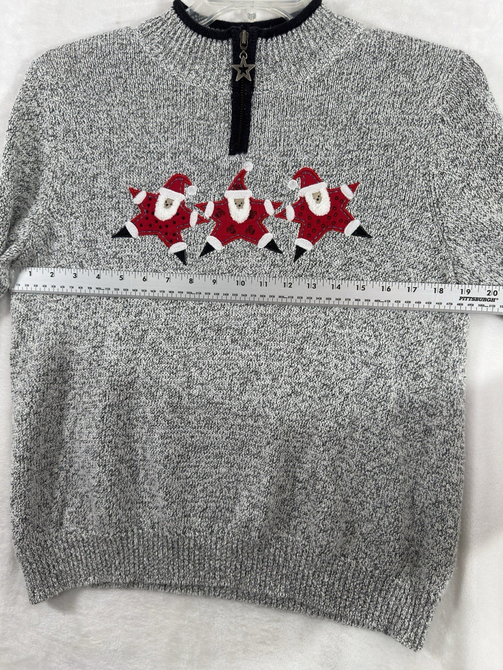 Christopher Banks Medium Christmas Sweater Santa Holiday Gray 1/4 Zip Tops Women