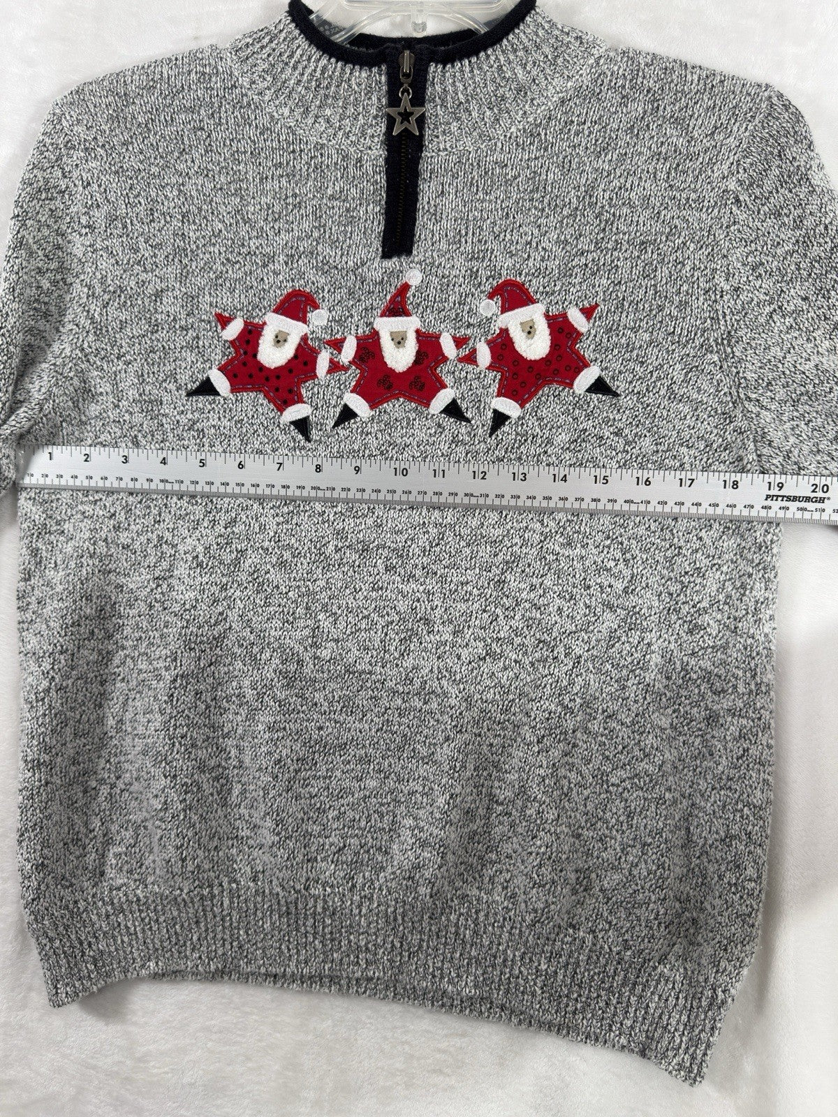Christopher Banks Medium Christmas Sweater Santa Holiday Gray 1/4 Zip Tops Women