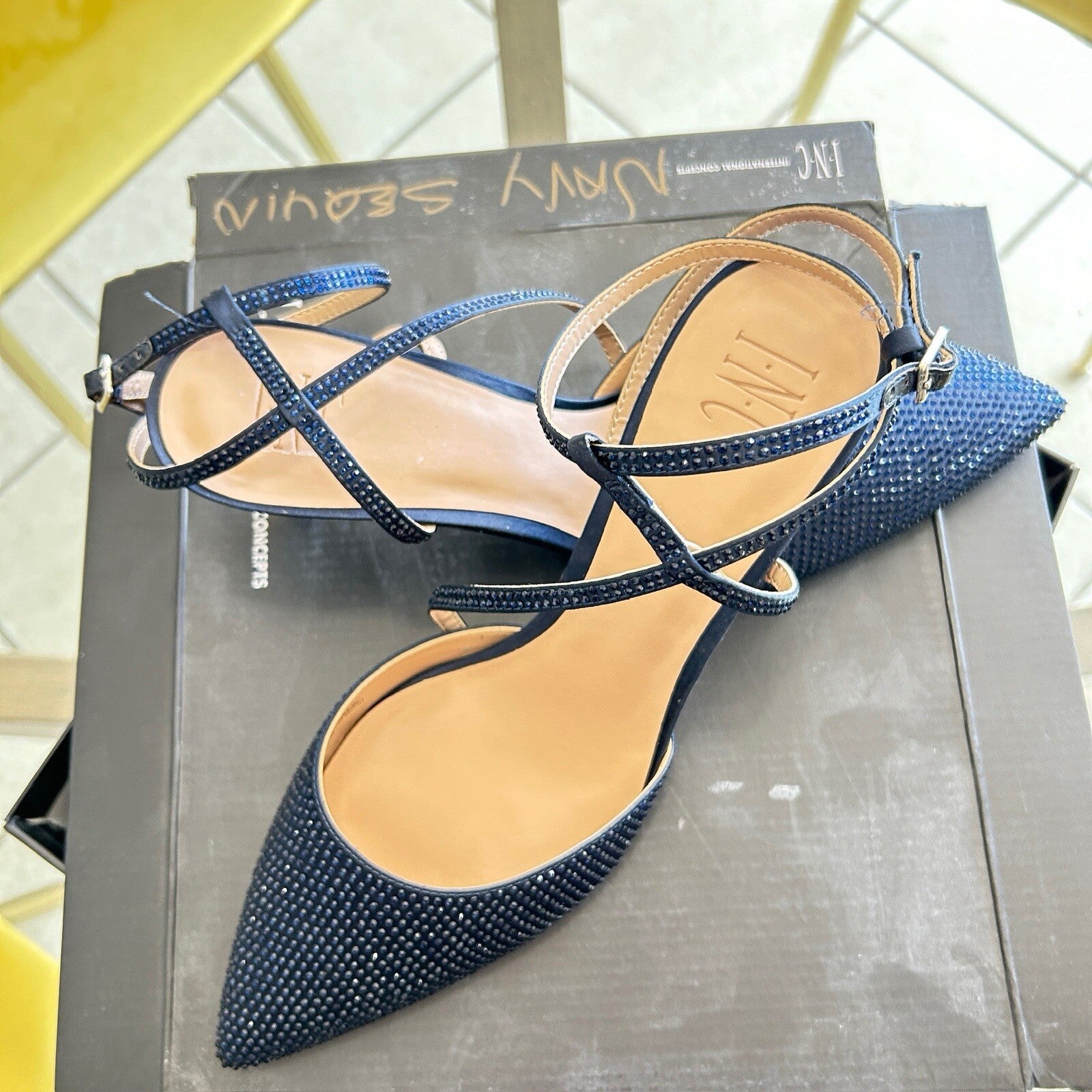 Inc International Concepts 11 Women LENII2 Blue Sequin Sling Back Toe Heels Pump