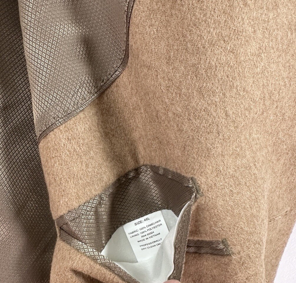 Adolfo 100% Camel Hair Blazer 46L Long Mens Suit Jacket Single Breasted 2 Button