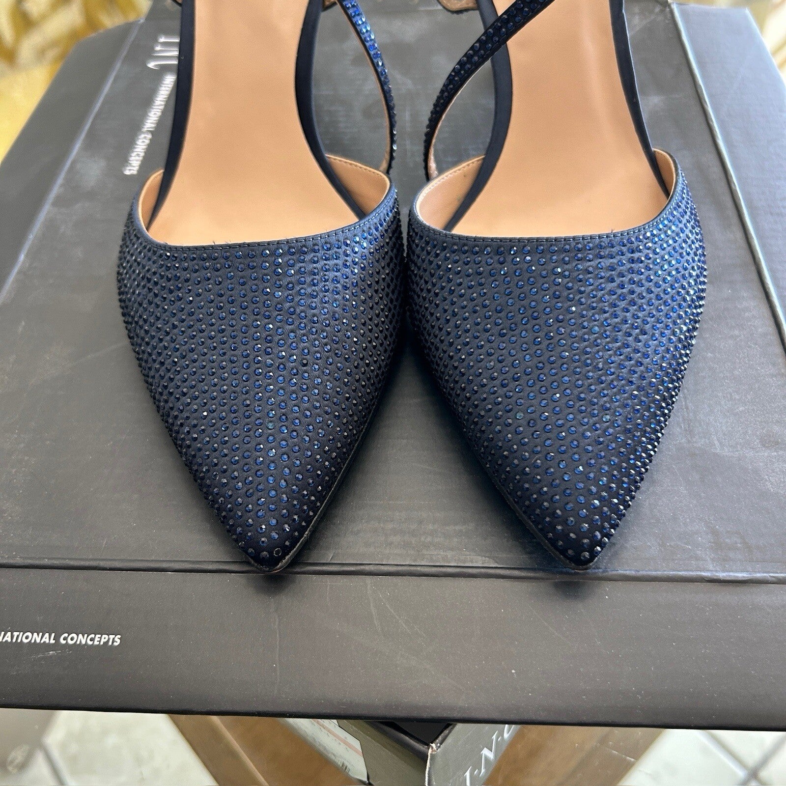 Inc International Concepts 11 Women LENII2 Blue Sequin Sling Back Toe Heels Pump