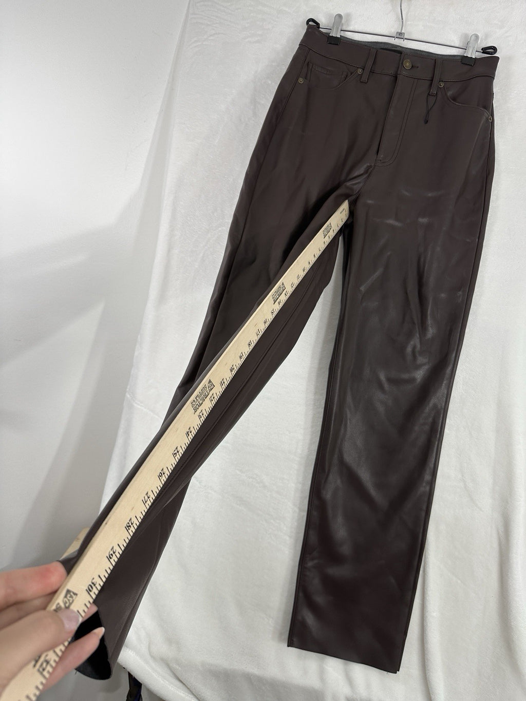 Express Faux Leather Pants 6 Brown Super High Rise Modern Straight Leg Womens