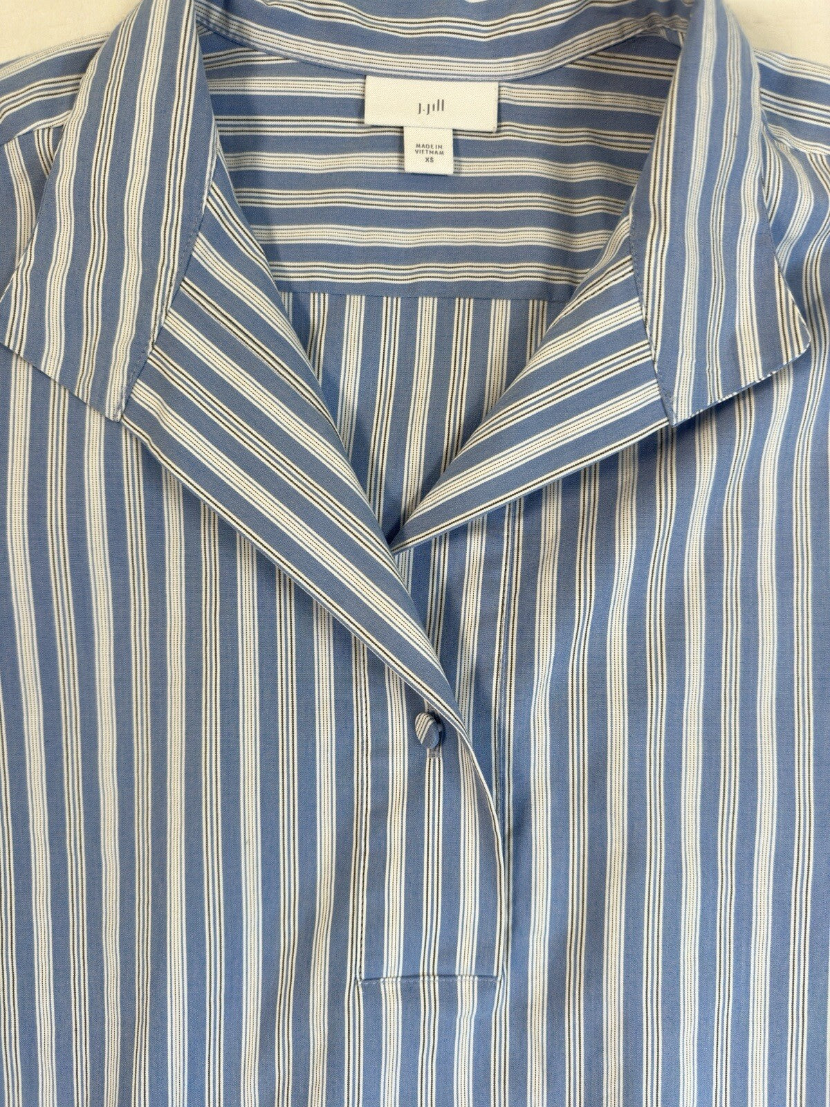 J Jill XS Top Popover Tunic Blue Striped Blouse Shirt Womens