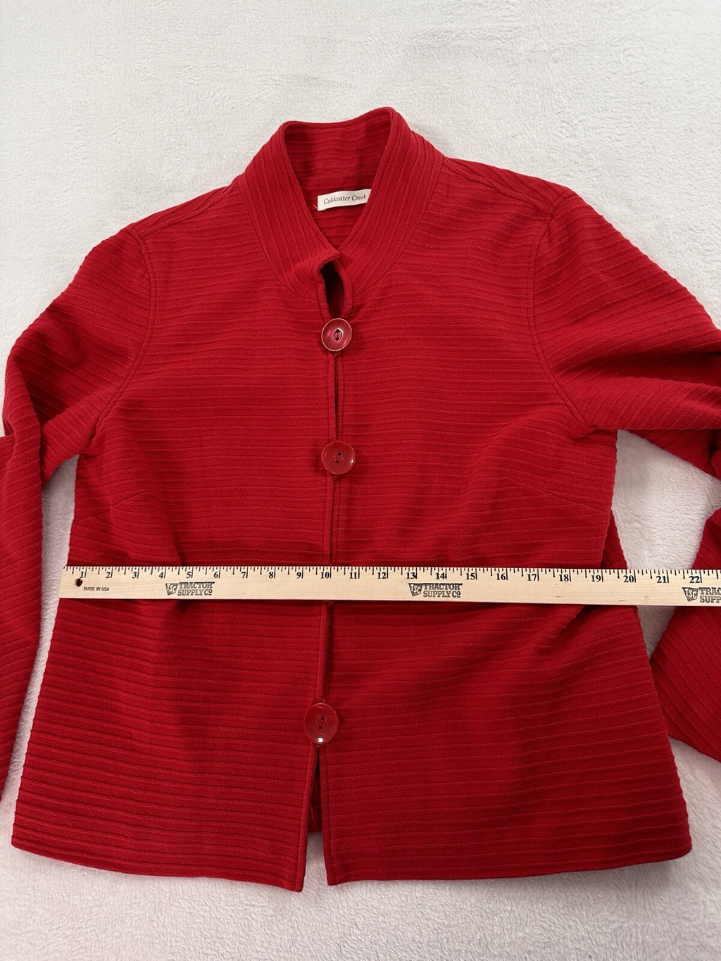 Coldwater Creek Jacket Large Red Cotton Stretch Big Buttons Mandarin Collar