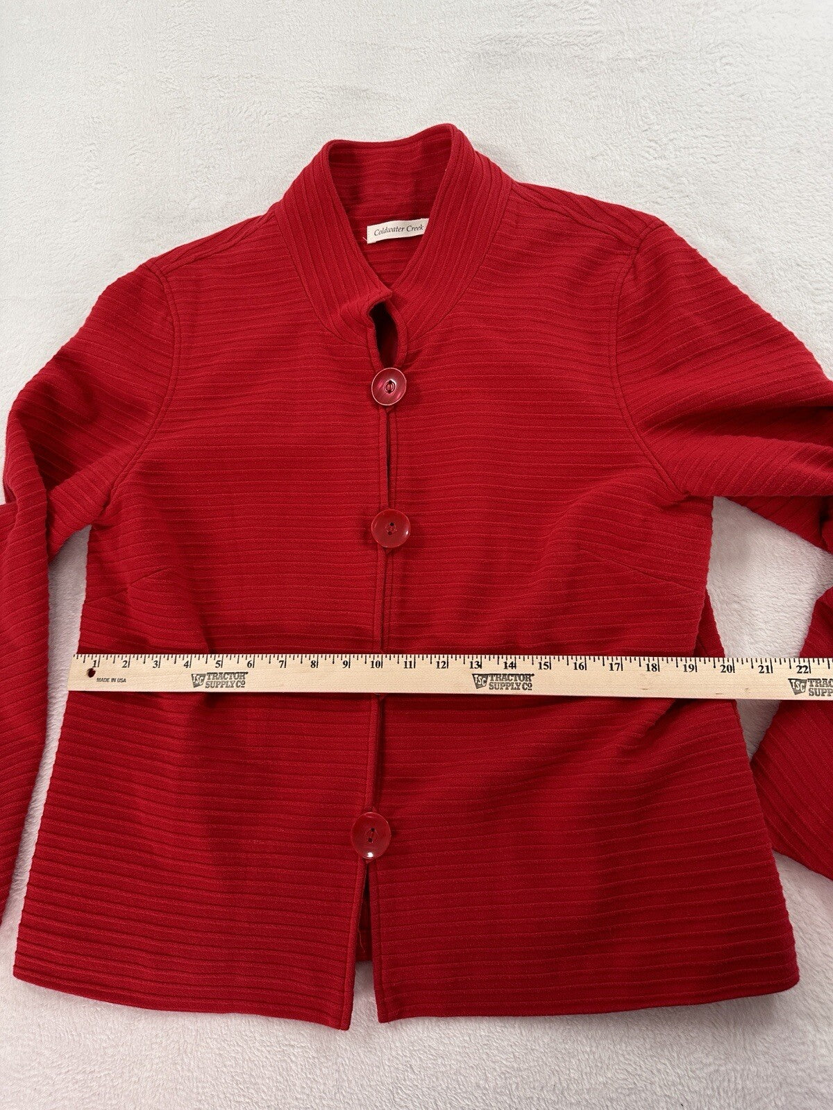 Coldwater Creek Jacket Large Red Cotton Stretch Big Buttons Mandarin Collar
