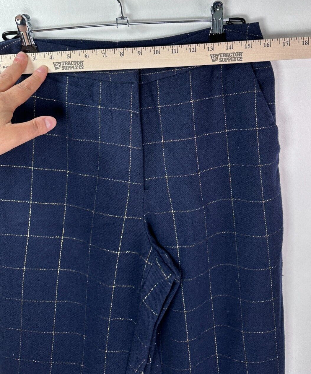 Draper James RSVP Pants 12 Blue Gold Windowpane Plaid Flat Front Lined Womens