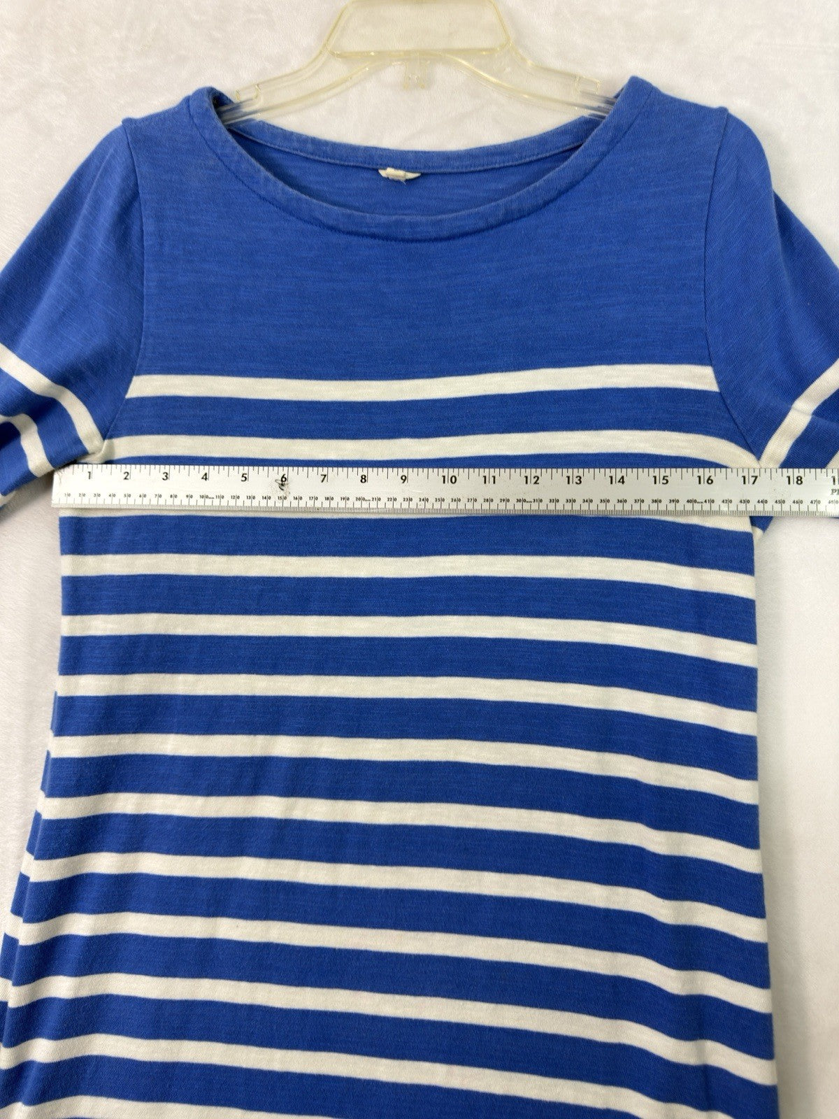 J Crew Dress Small Short Sleeve Blue Striped Cotton Shift 3/4 Sleeve Dress