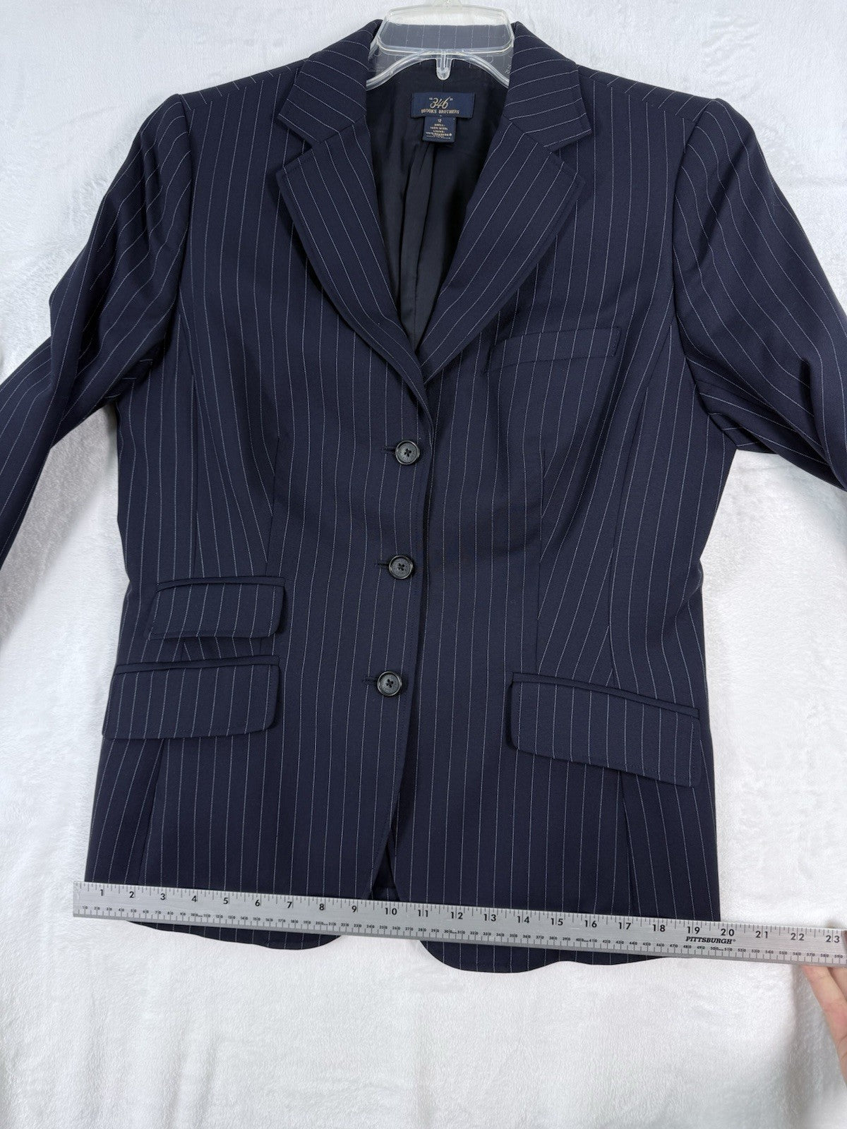 Brooks Brothers 346 Blazer 12 Womens 100% Wool Navy Blue Pinstripe Suit Jacket