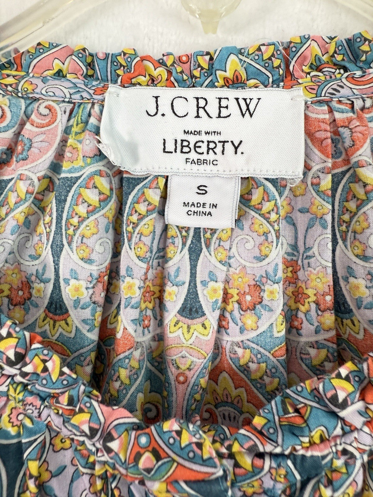 J Crew Liberty Of London Shirt Small Blouse Smocked Cotton Blue Pink Paisley