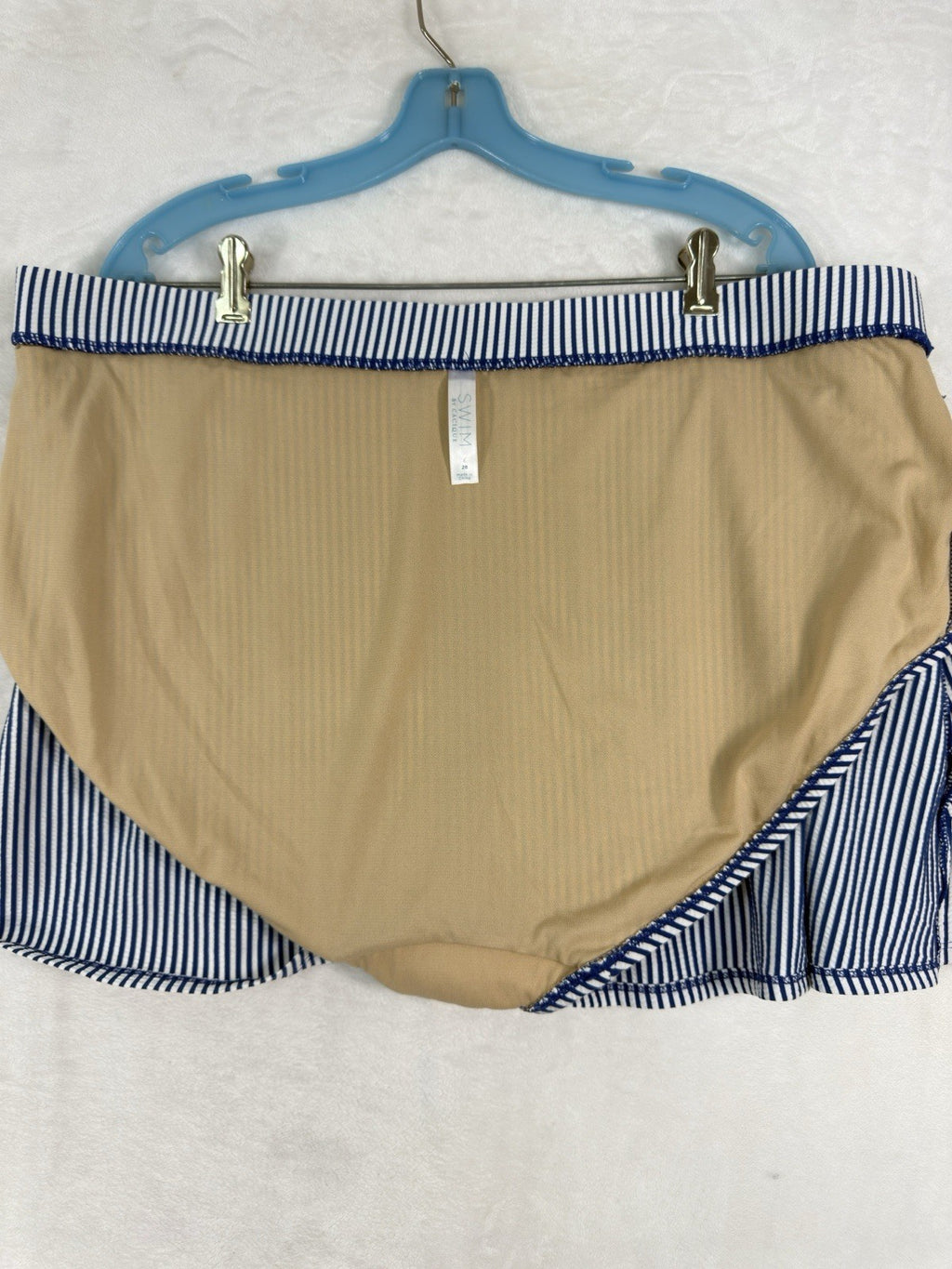 Cacique Swim 28 Tankini Seersucker Blue Striped Top Bottom Swimwear Set Women