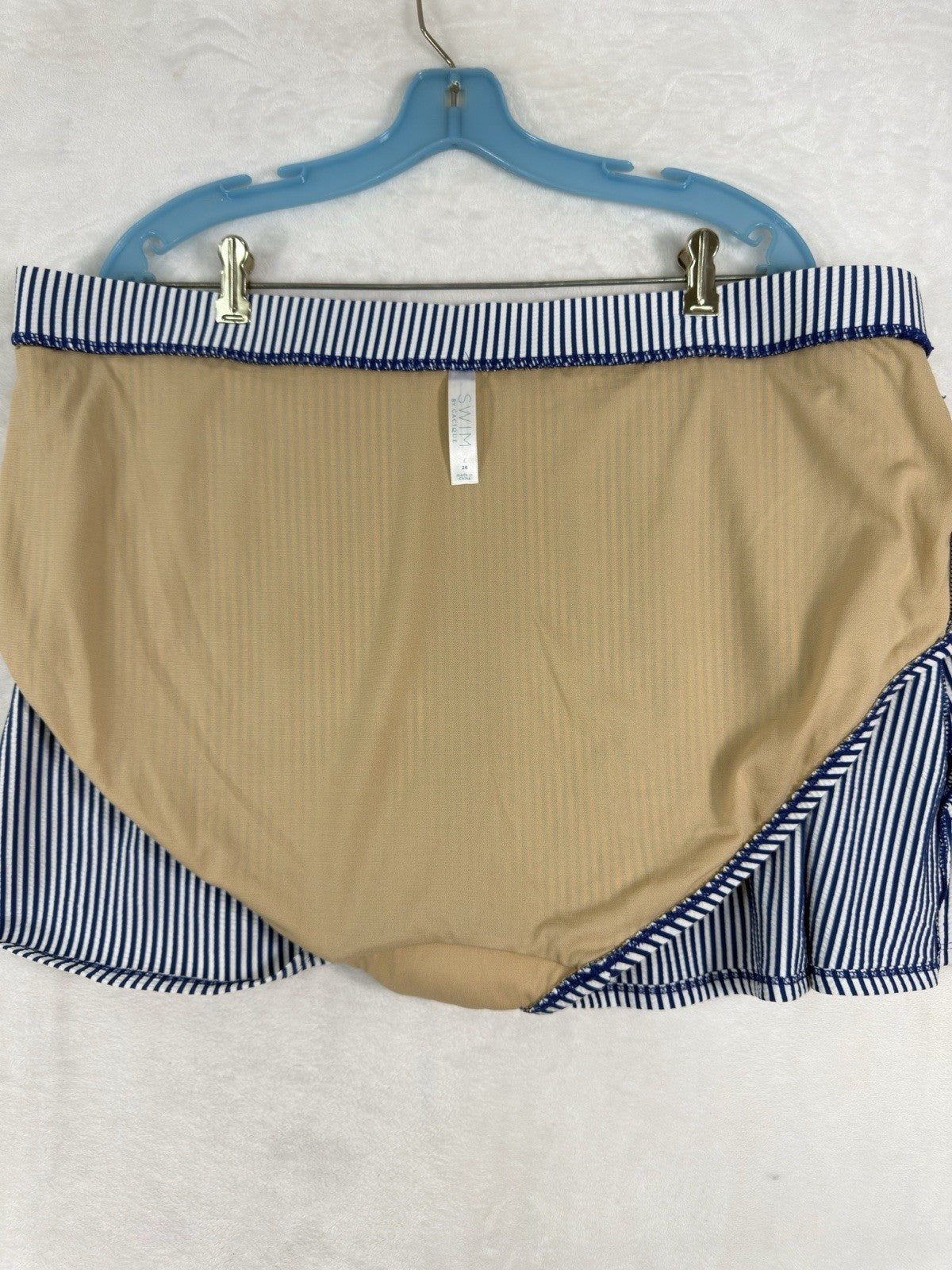 Cacique Swim 28 Tankini Seersucker Blue Striped Top Bottom Swimwear Set Women
