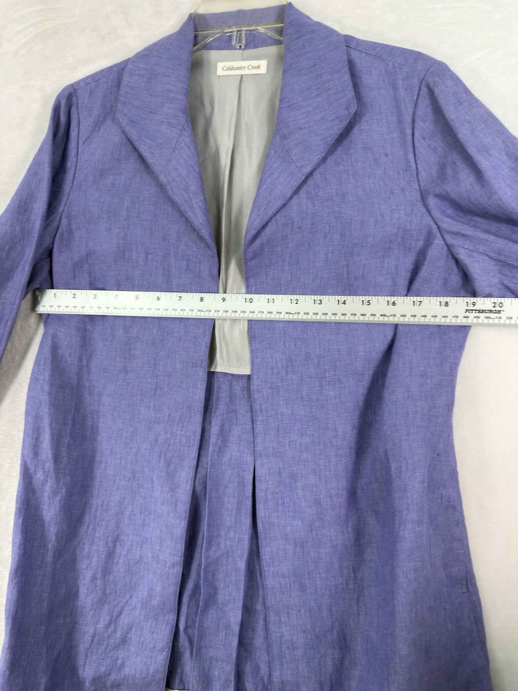Coldwater Creek 100% Linen Jacket Size 8 Indigo Open Front Blazer Womens