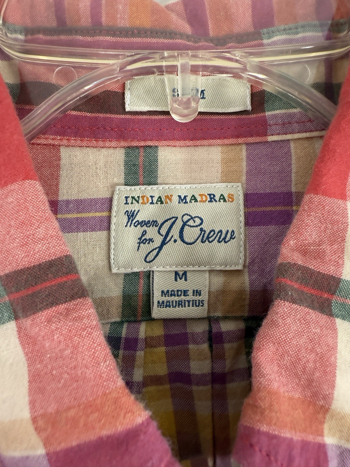 J Crew Indian Madras Shirt Medium Men’s Red Plaid Cotton Long Sleeve Button Up