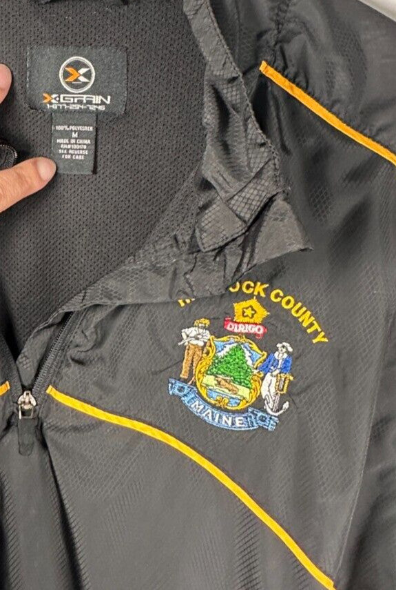 Hancock County Maine Windbreaker Jacket 1/4 Zip Mens Pullover Black Medium