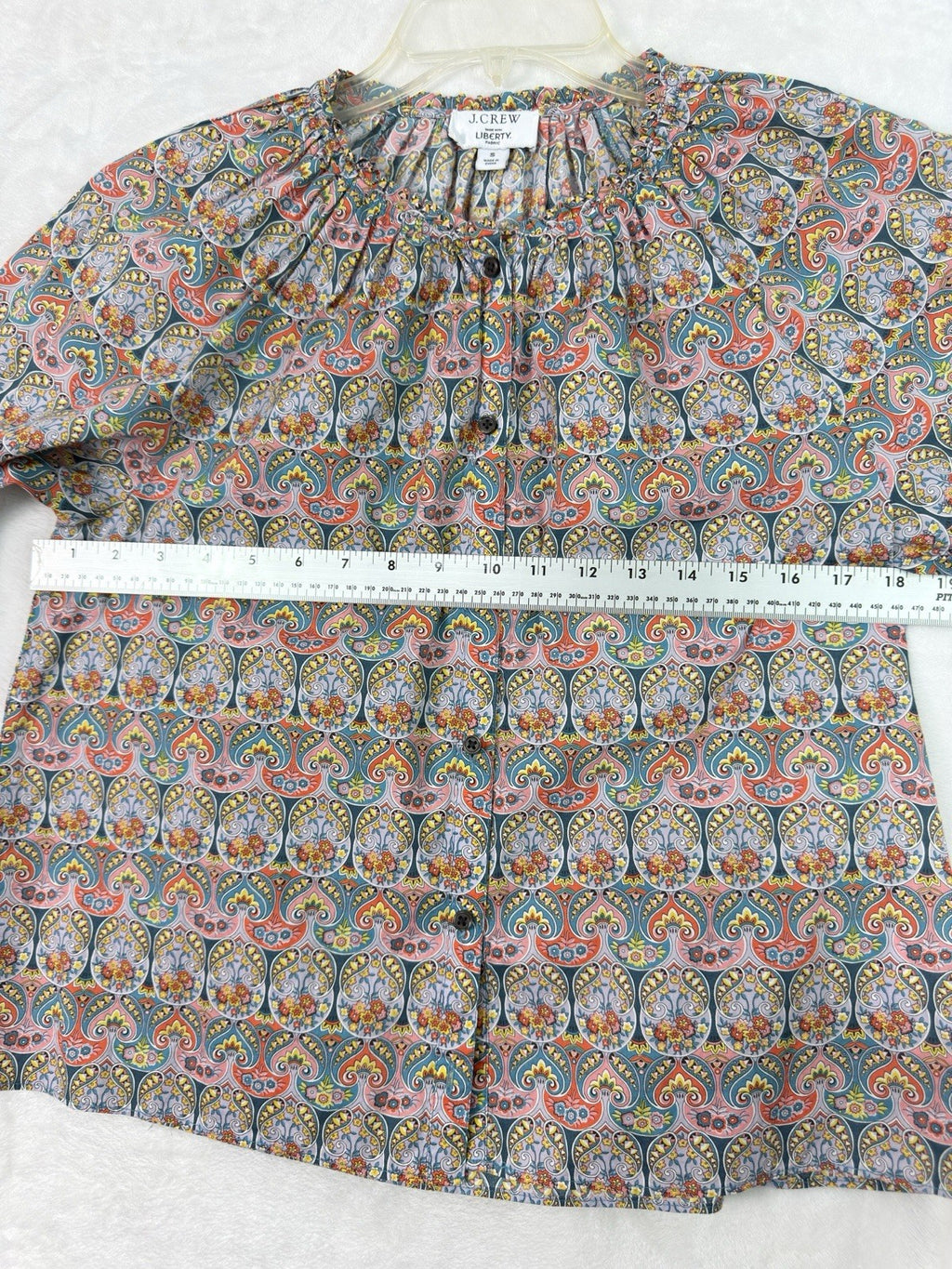J Crew Liberty Of London Shirt Small Blouse Smocked Cotton Blue Pink Paisley