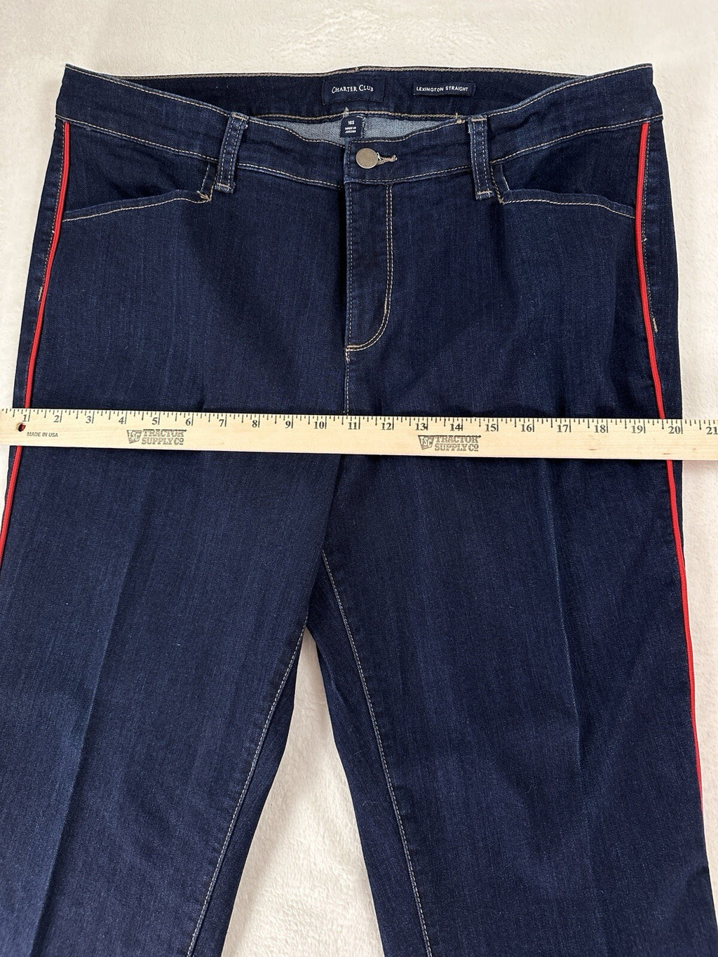 Charter Club Jeans 16 Lexington Straight Leg Red Side Trim Dark Blue