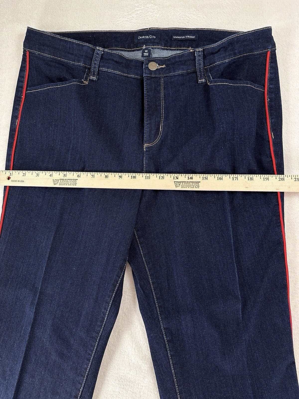Charter Club Jeans 16 Lexington Straight Leg Red Side Trim Dark Blue