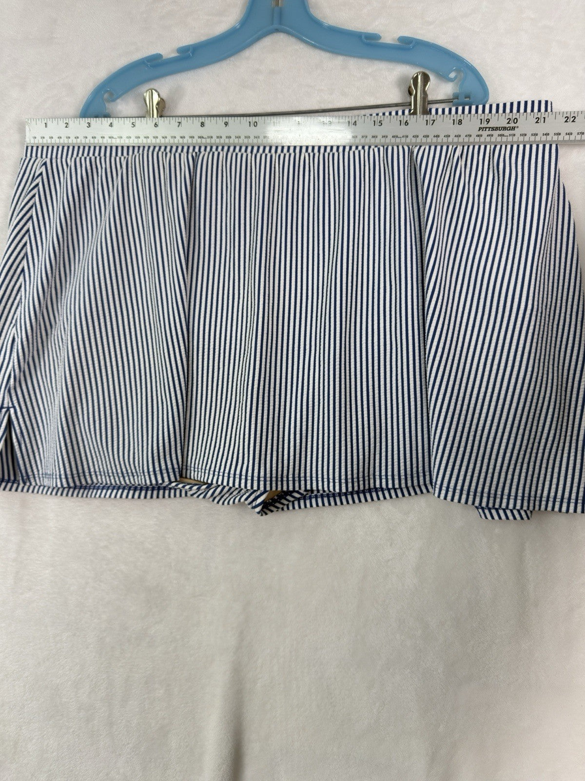 Cacique Swim 28 Tankini Seersucker Blue Striped Top Bottom Swimwear Set Women