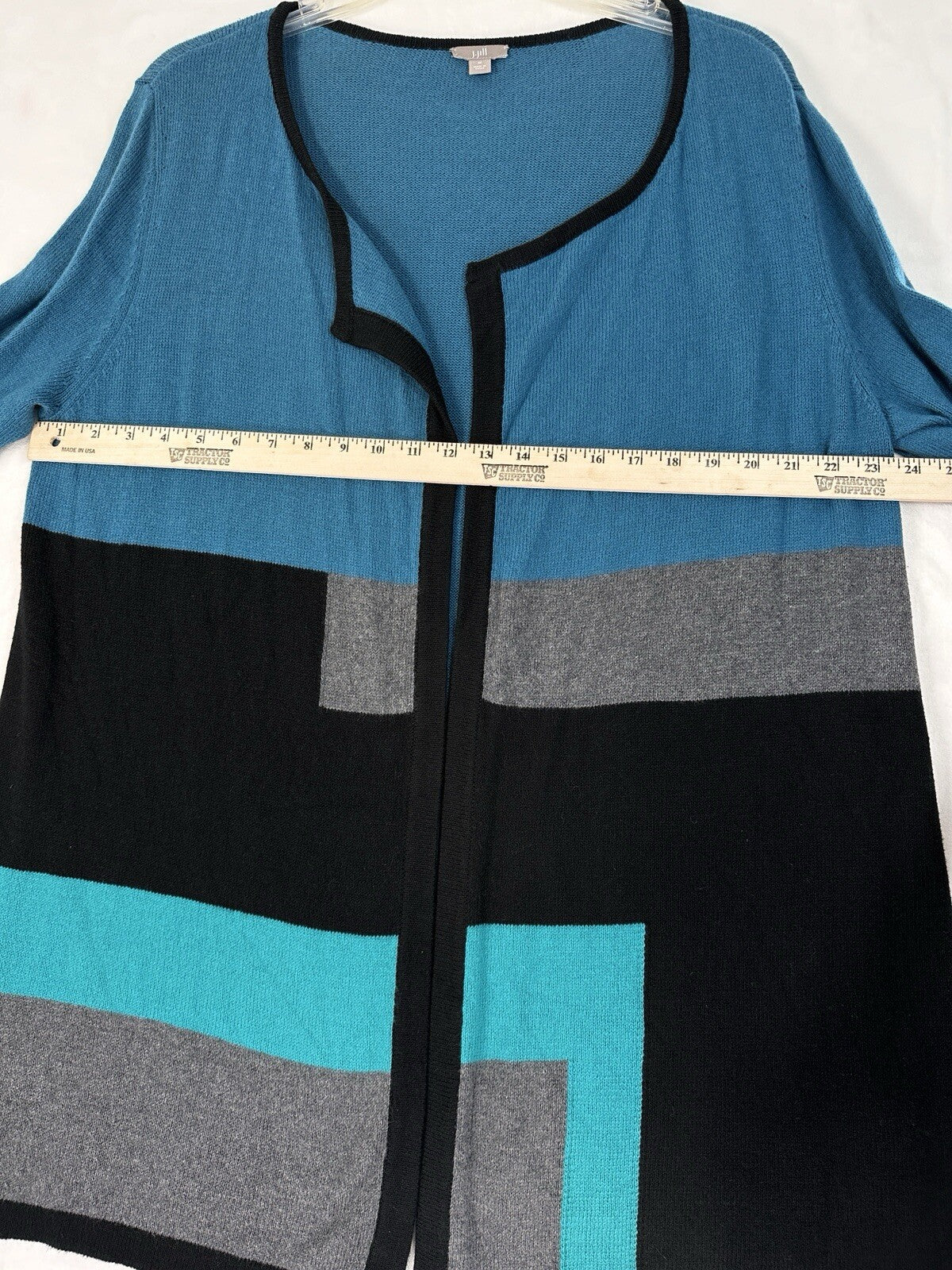 J Jill Medium Open Front Cardigan Sweater Blue Black Gray Colorblock Womens