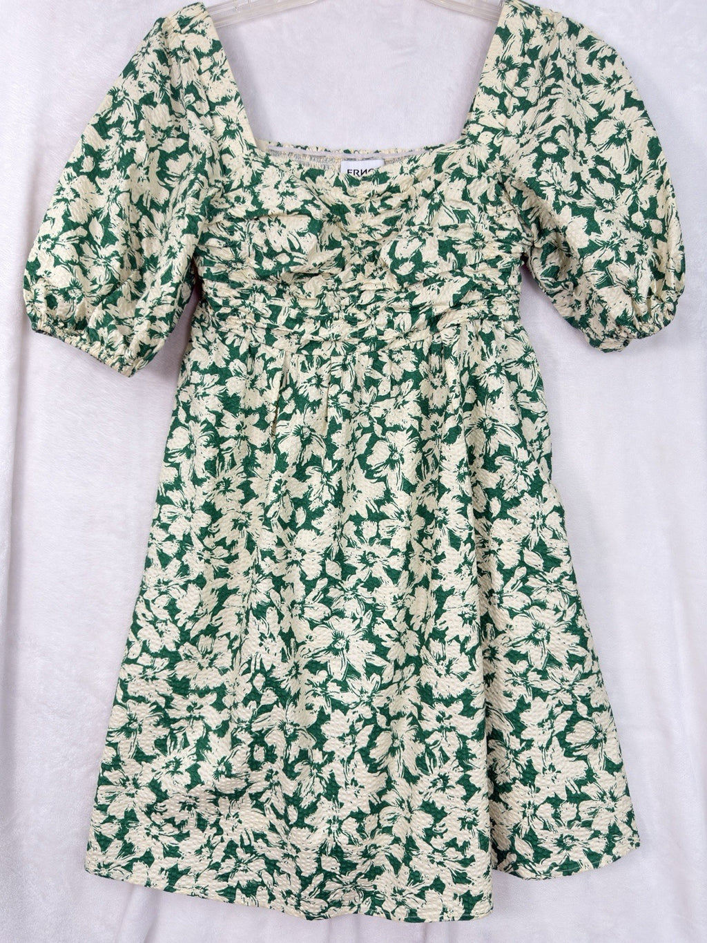 FRNCH Dress Small Met Green Floral Short Smocked Boho Cotton Womens