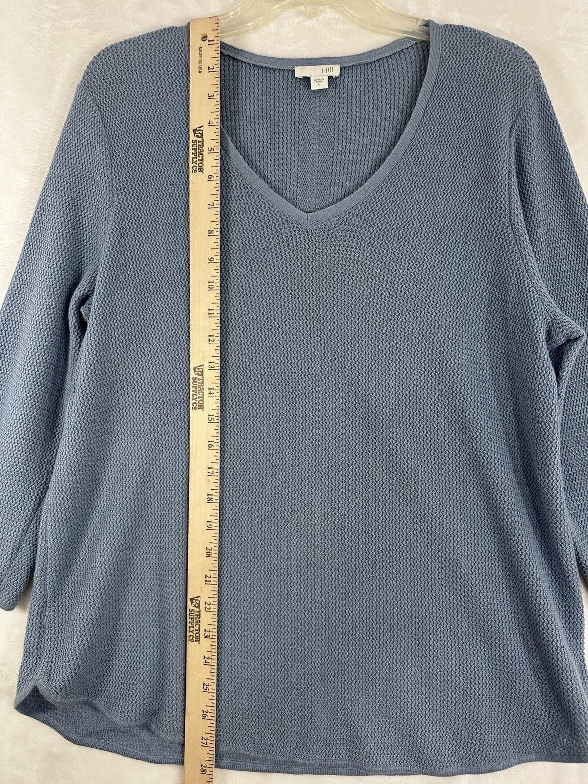 J Jill Sweater Large Blue V Neck Lightweight 3/4 Sleeve Womens Cotton Blend