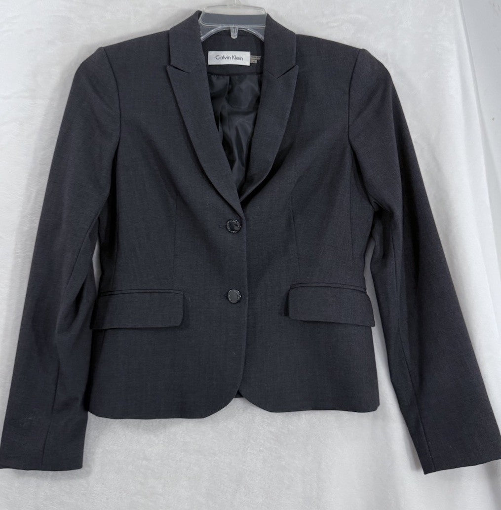Calvin Klein Blazer 4 Gray Jacket Womens Blazer 2 Button Long Sleeve Work Office