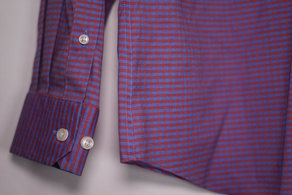 Egara Non Iron Button Up Dress Red Blue Check Shirt Men's Size M Medium