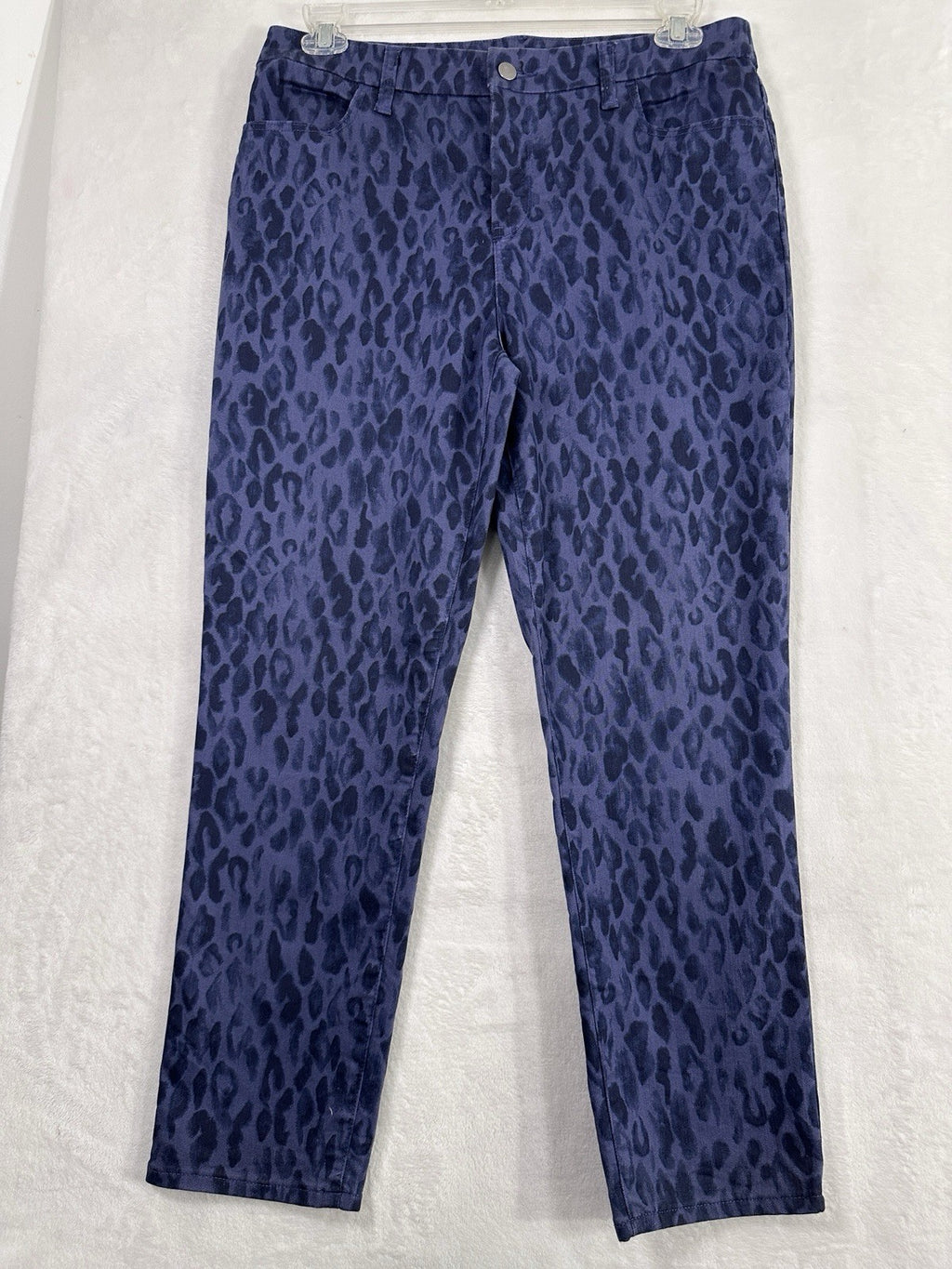 Chicos Perfect Stretch Girlfriend Slim Ankle Jeans 1.5 10 Purple Cheetah Print