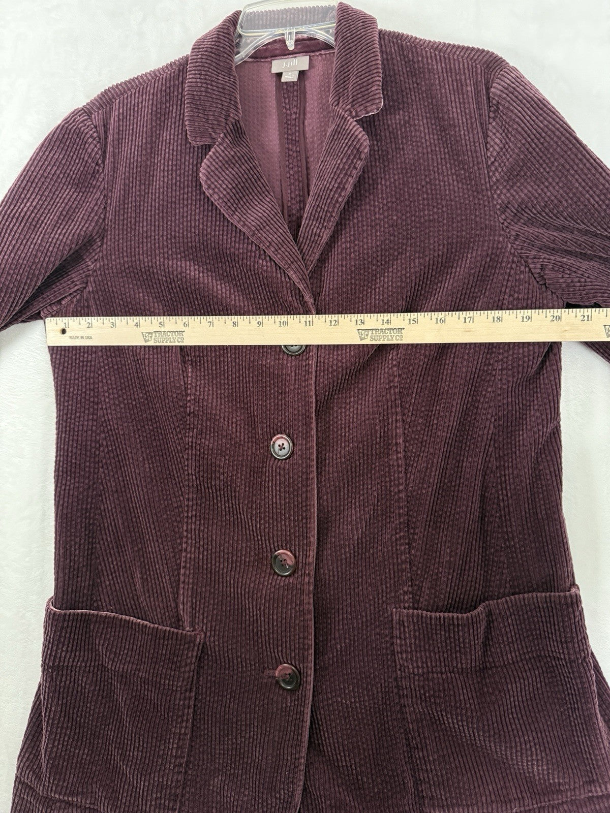 J Jill Jacket Medium Corduroy Velvet Trim Purple Womens Blazer 100% Cotton