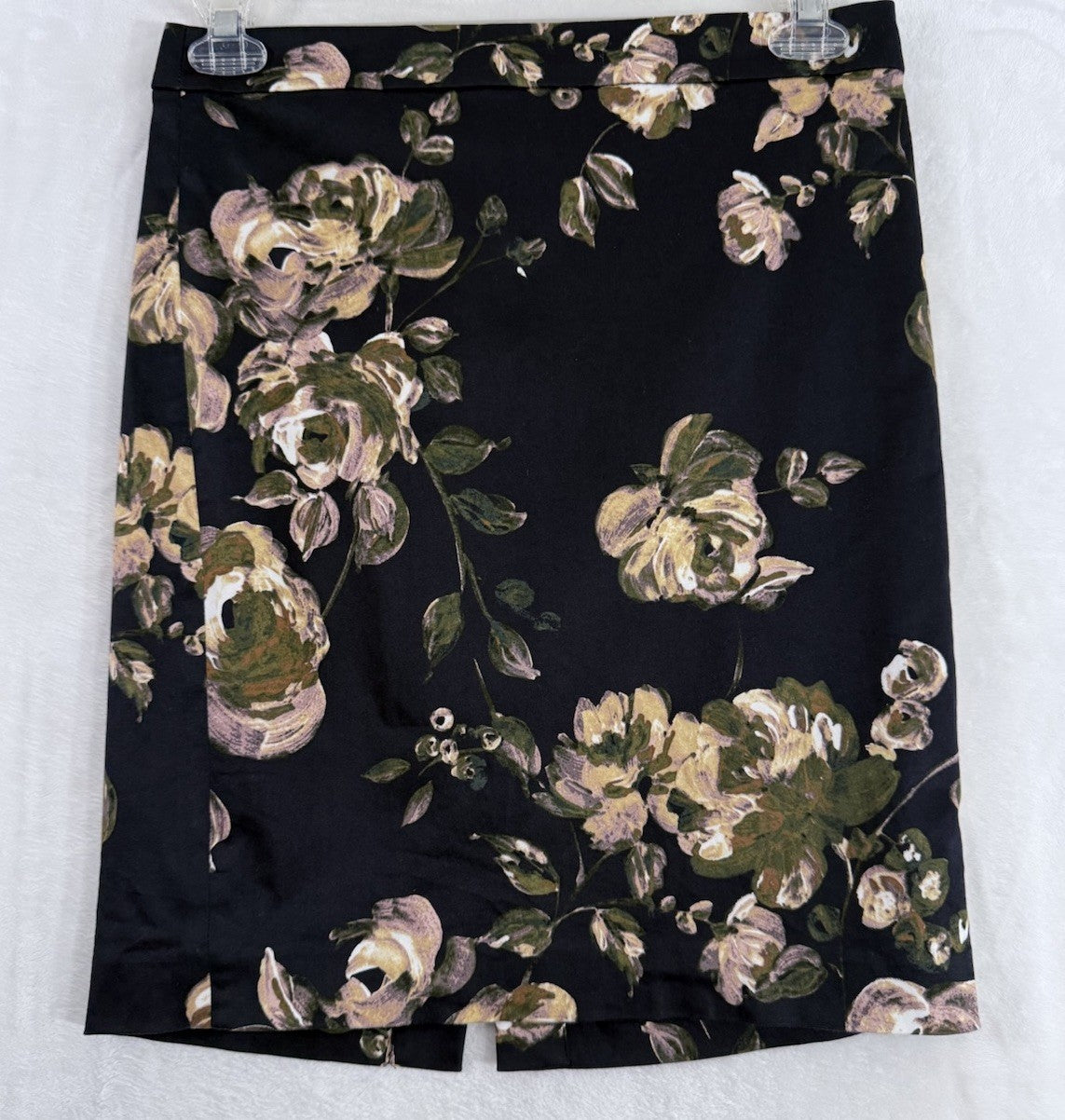 J Crew The Pencil Skirt 4 Black Floral Print Cotton Stretch Womens