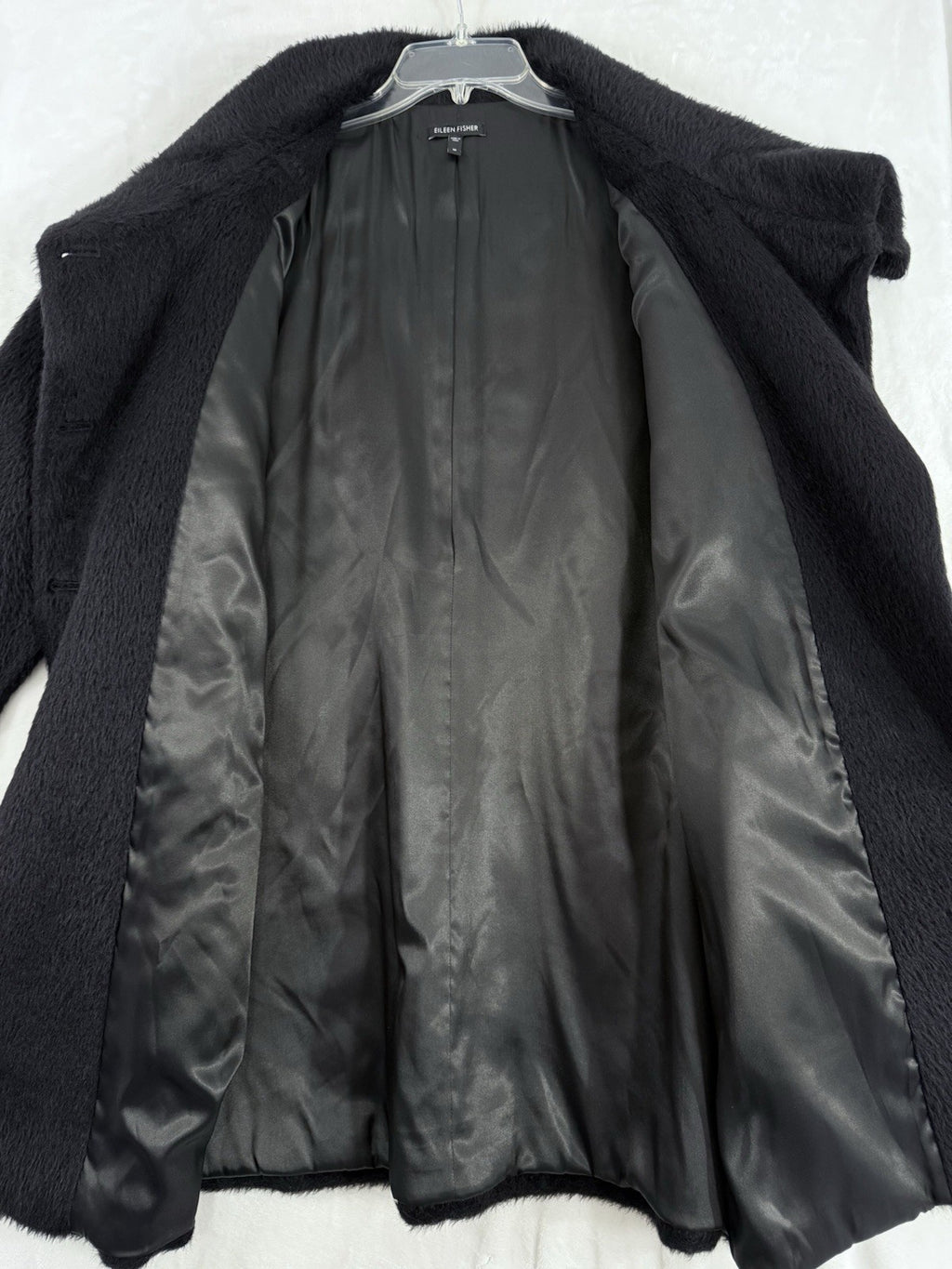 Eileen Fisher Medium Black Suri Alpaca High Collar Longline Long Coat Jacket